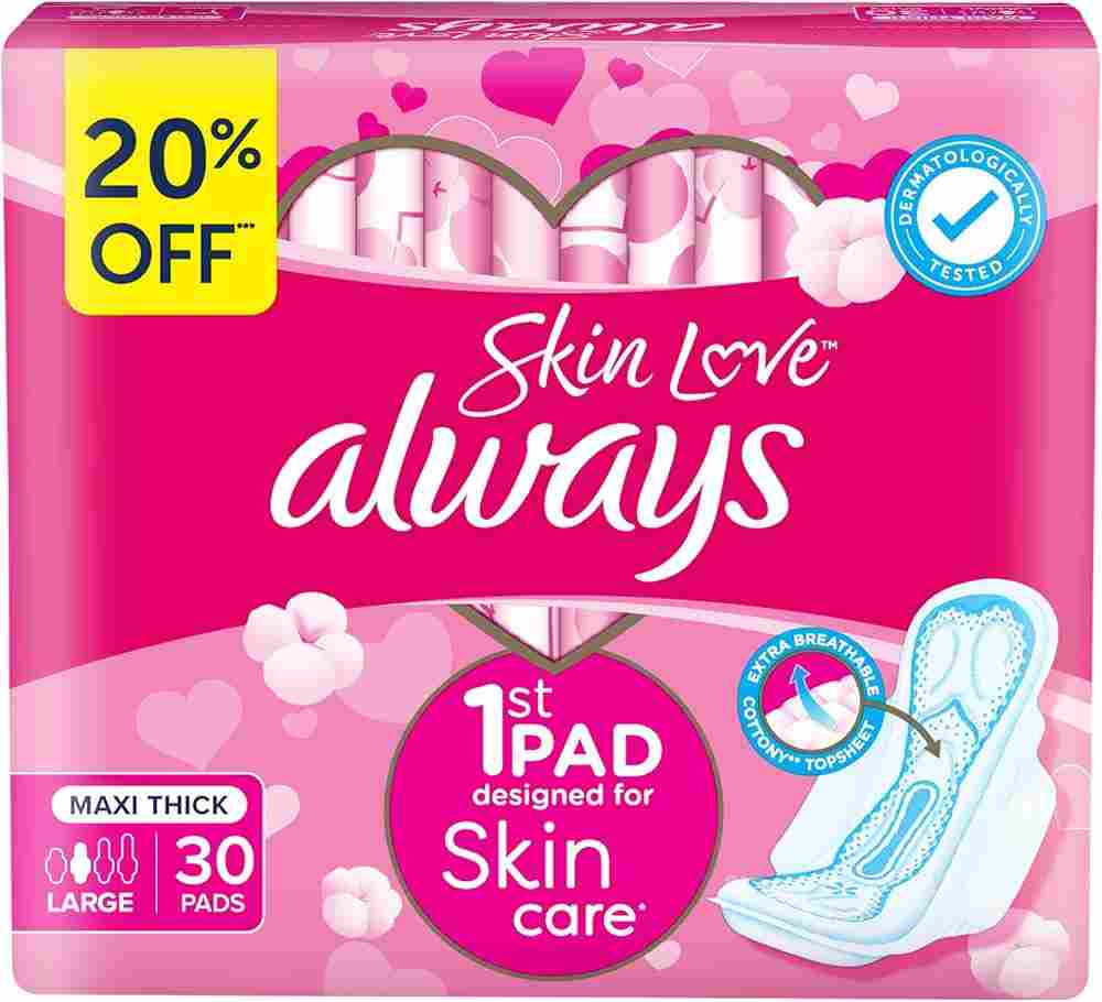 Always Cottony Soft Maxi Thicj Large Pads With Wings Pink 30 Per Pack
